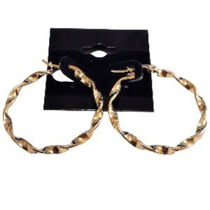 1 1/4 Inch 34mm Twisted Hoop Pierced Post Earrings Gold Tone 3mm Band